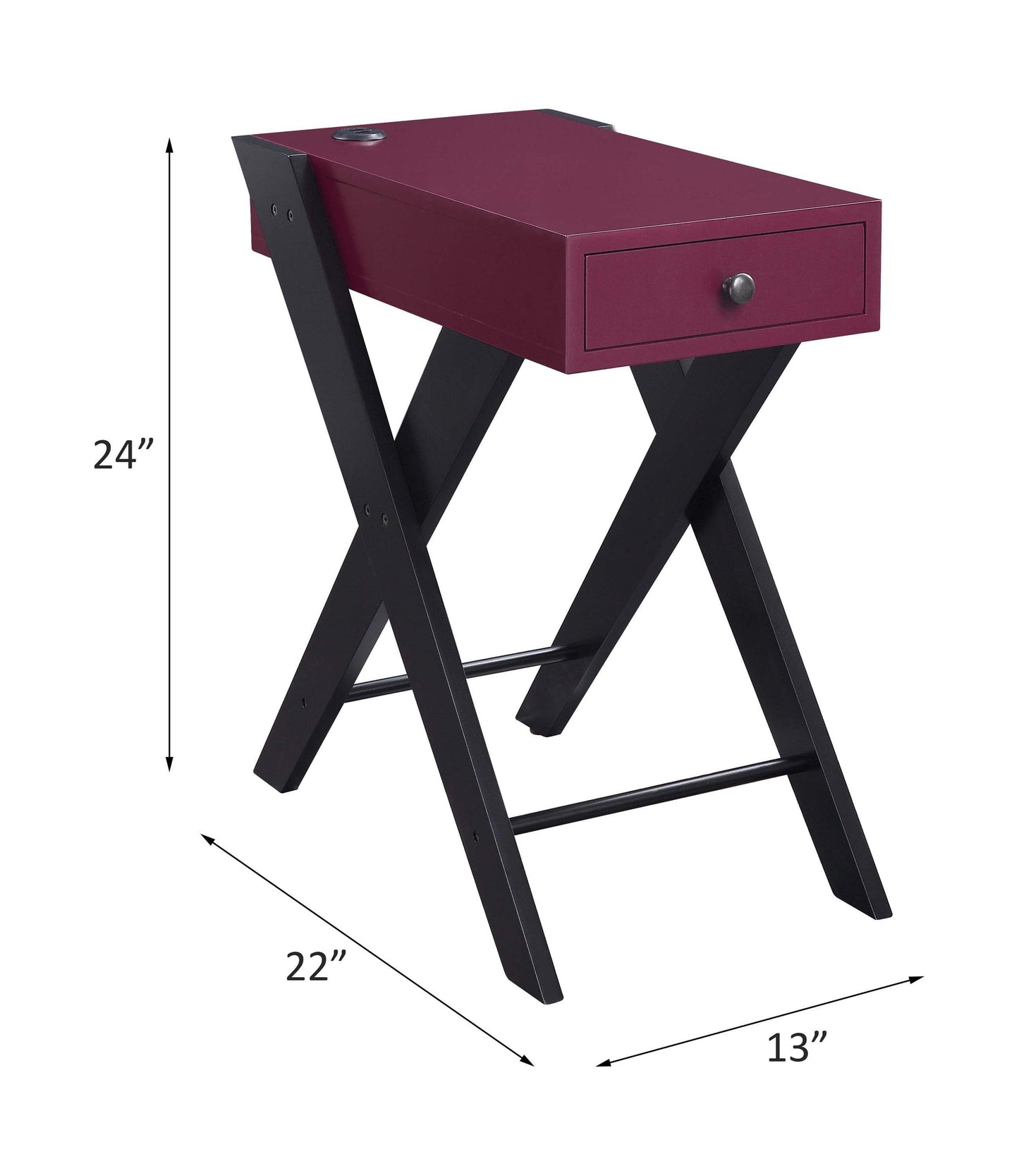 Fierce - Accent Table With Built In USB Port - Black / Burgundy