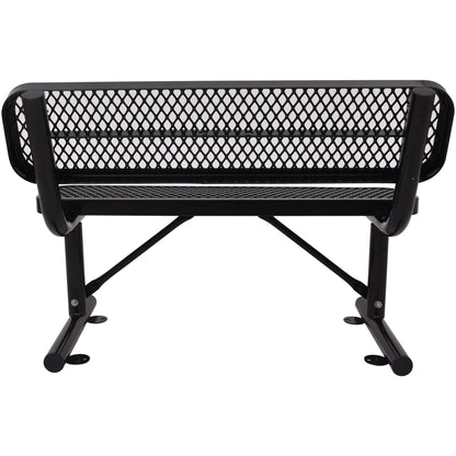 4' Outdoor Steel Bench With Backrest - Black