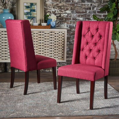 Modern Tufted Dining Chair (Set of 2) With High Back And Birch Wood Legs - Red
