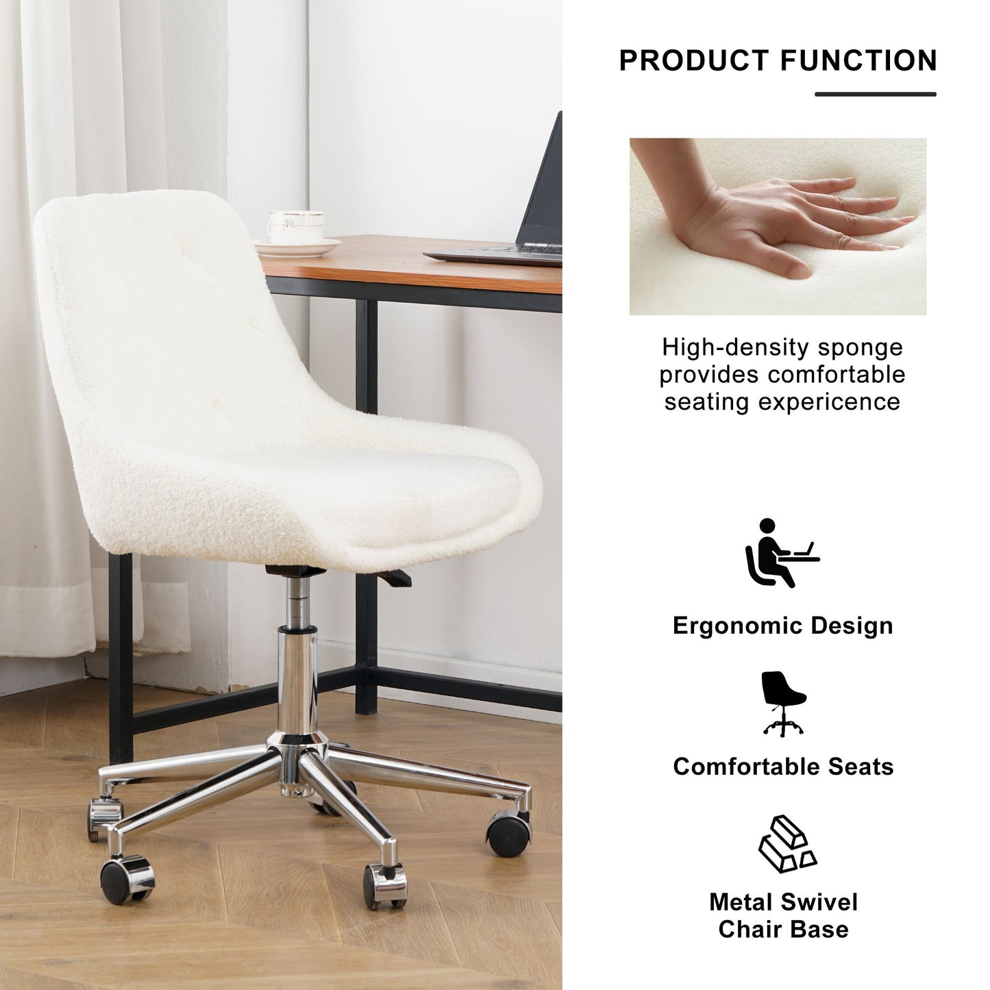 Modern Teddy Fleece Fabric Dining Chair With Chrome Legs, Soft And Comfortable - Beige