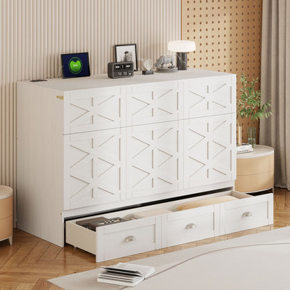 Full Size Murphy Bed With Large Drawers - Brushed White