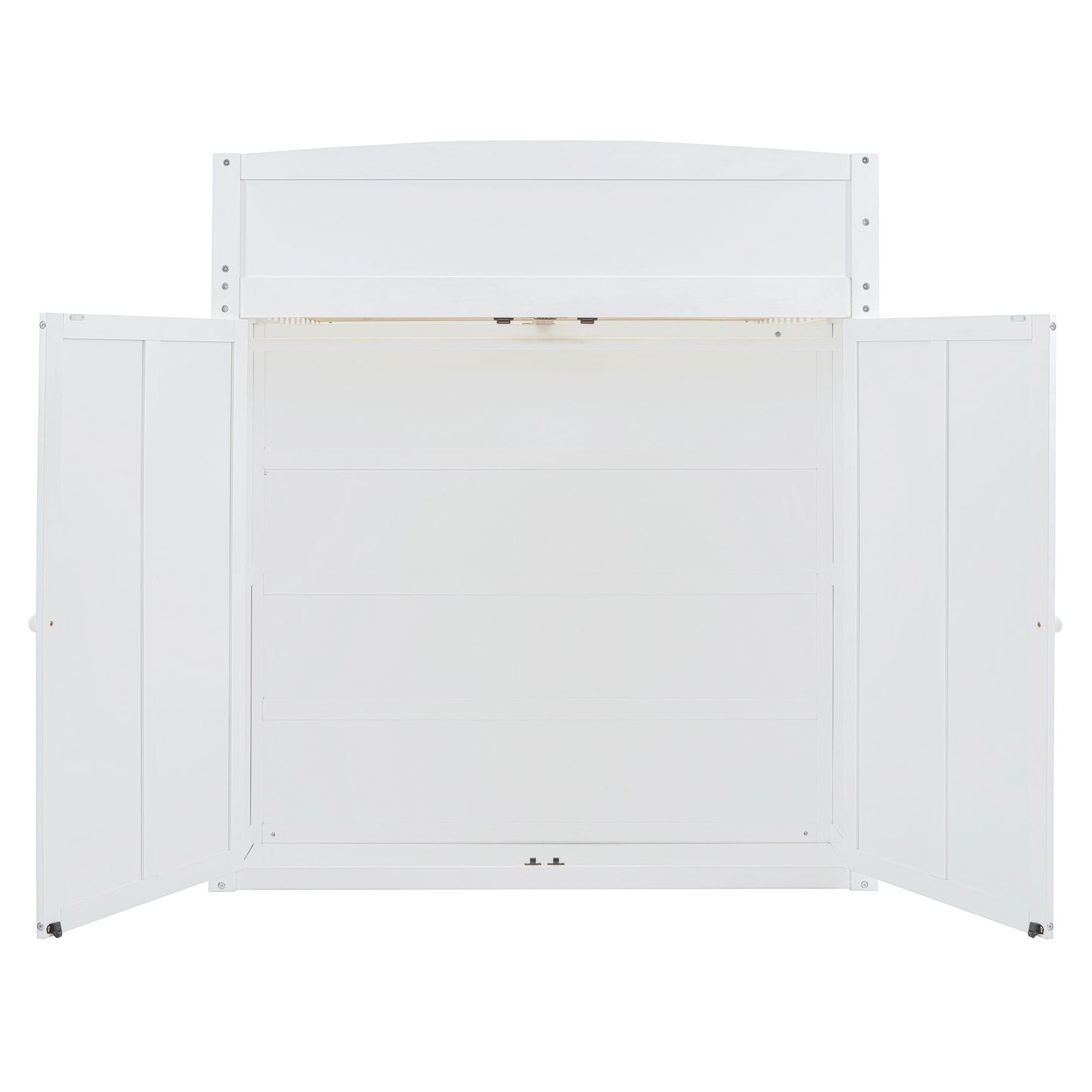 Full Size Loft Bed With Desk, Wardrobes, 4 Drawers And 4 Shelves - White