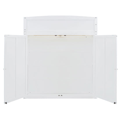 Full Size Loft Bed With Desk, Wardrobes, 4 Drawers And 4 Shelves - White
