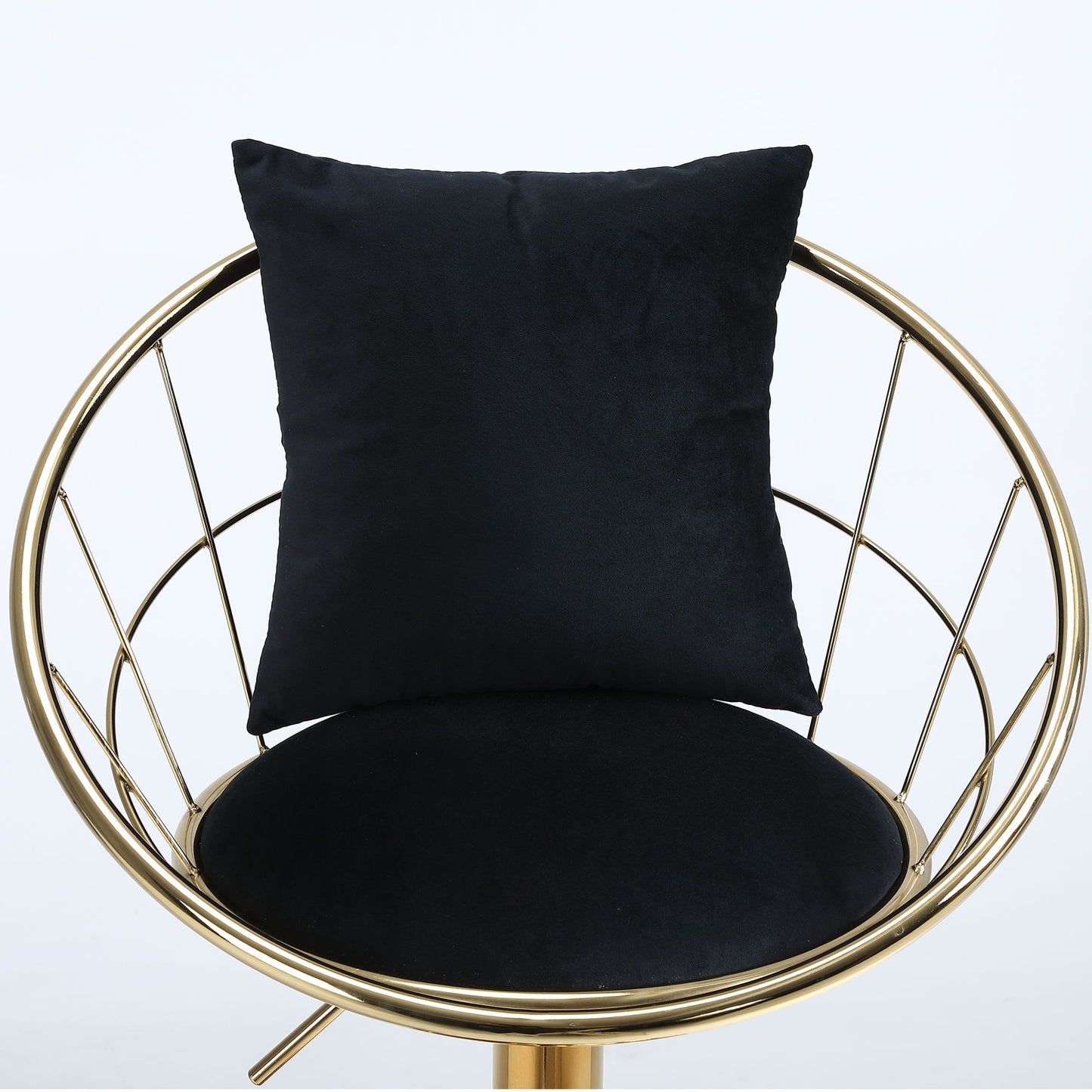 Velvet Bar Chair, Pure Gold Plated, Unique Design, 360 Degree Rotation, Adjustable Height, Suitable For Dining Room And Bar, (Set of 2) - Black