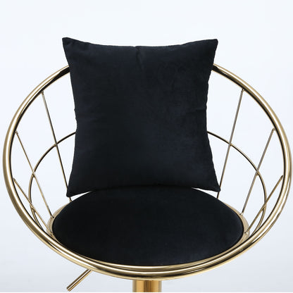 Velvet Bar Chair, Pure Gold Plated, Unique Design, 360 Degree Rotation, Adjustable Height, Suitable For Dining Room And Bar, (Set of 2) - Black