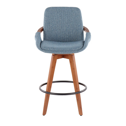 Cosmo - Mid-Century Counter Stool - Walnut / Blue