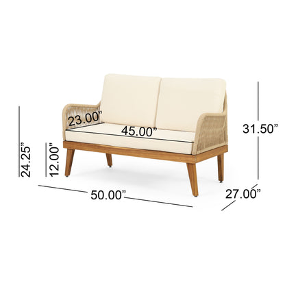 Hueber - Outdoor And Rope 4 Seater Chat Set With Cushions - Teak