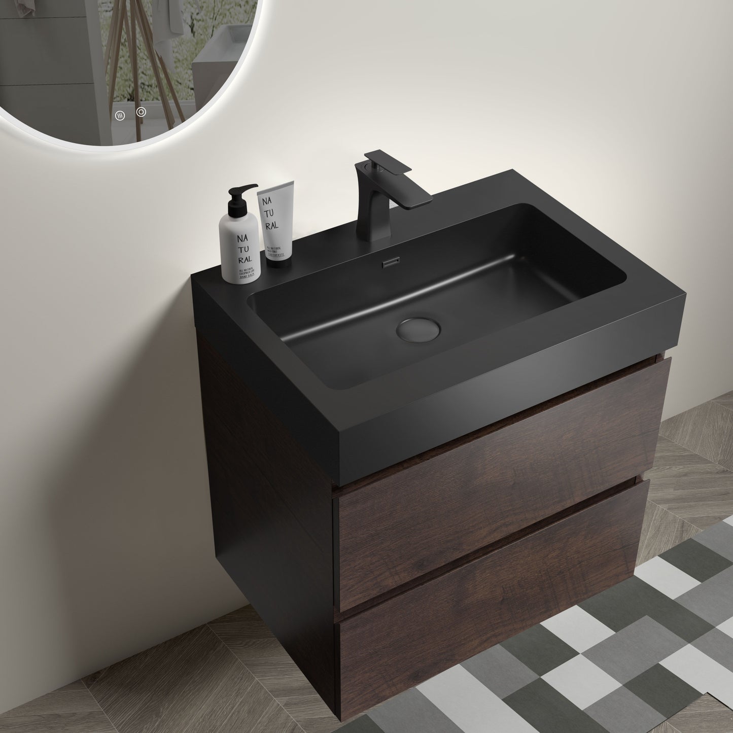 Alice - 24" Bathroom Vanity With Sink, Large Storage Wall Mounted Floating Bathroom Vanity For Modern Bathroom, One-Piece Sink Basin Without Drain And Faucet - Walnut / Black