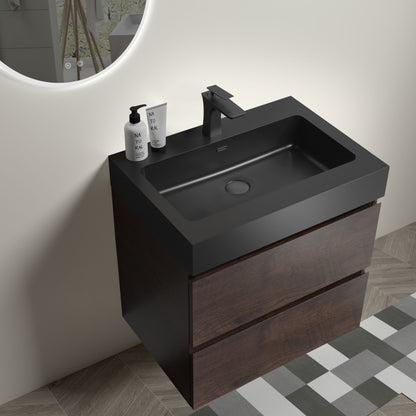 Alice - 24" Bathroom Vanity With Sink, Large Storage Wall Mounted Floating Bathroom Vanity For Modern Bathroom, One-Piece Sink Basin Without Drain And Faucet - Walnut / Black