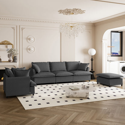 3 Piece Living Room Set Modular L Shaped Sectional Couch Upholstered, 3 Seater Sofa & Armchair & Movable Ottoman 5 Seat - Gray