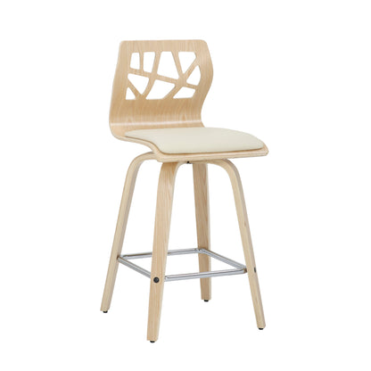 Folia - Mid-Century Modern Counter Stool With Footrest (Set of 2) - Natural / Cream / Chrome