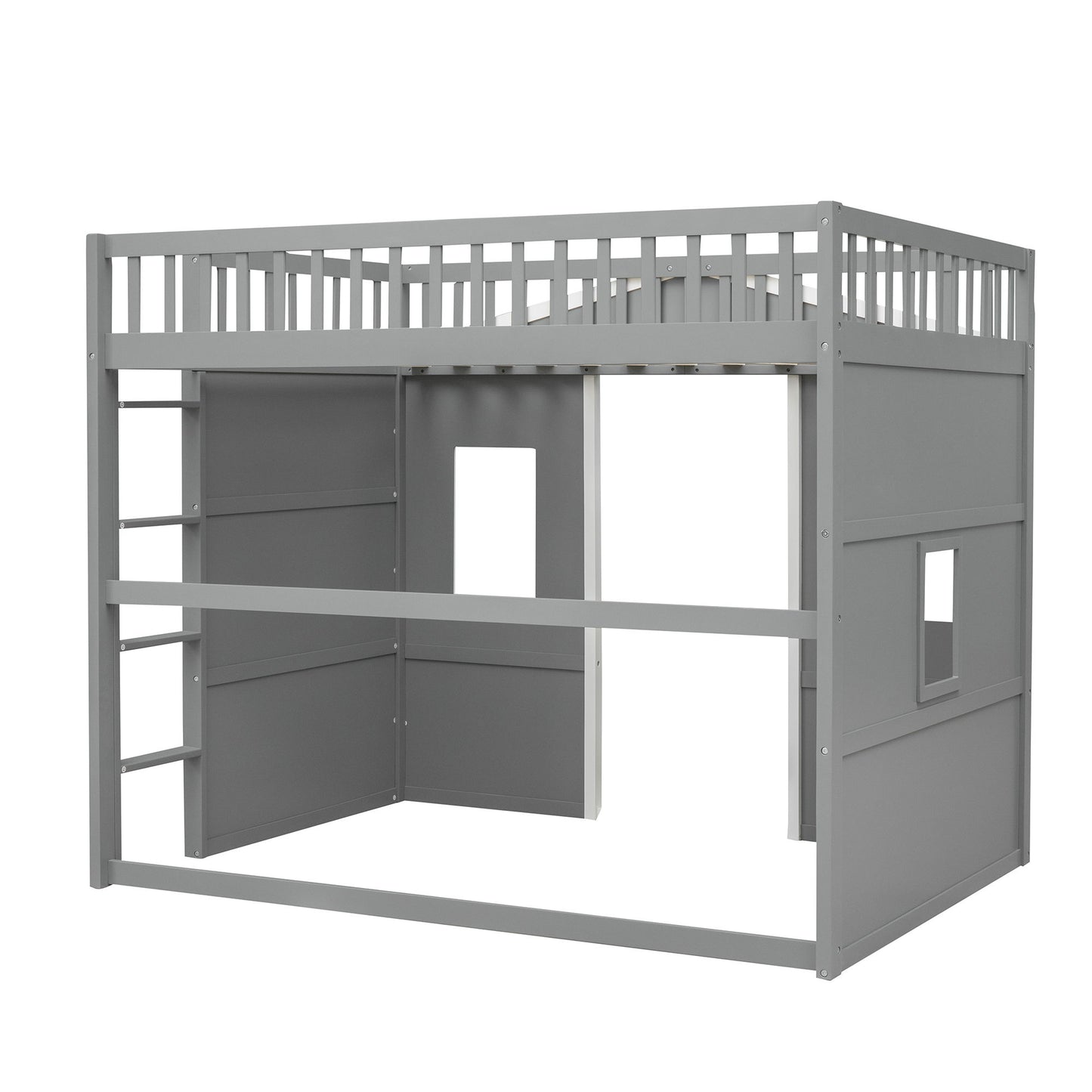 Full Size House Loft Bed With Ladder - Gray / White