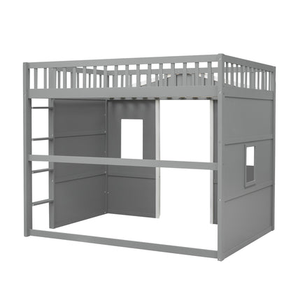 Full Size House Loft Bed With Ladder - Gray / White