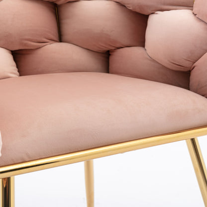 Luxury Modern Simple Leisure Velvet Single Sofa Chair Bedroom Lazy Person Household Dresser Stool Manicure Table Back Chair (Set of 2) - Pink