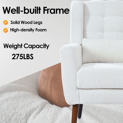 Modern Accent Chair, Teddy Fabric Living Room Chairs Comfy Reading Chair, Mid Century Accent Chair, Lounge Arm Chairs Armchair For Living Room Bedroom - White