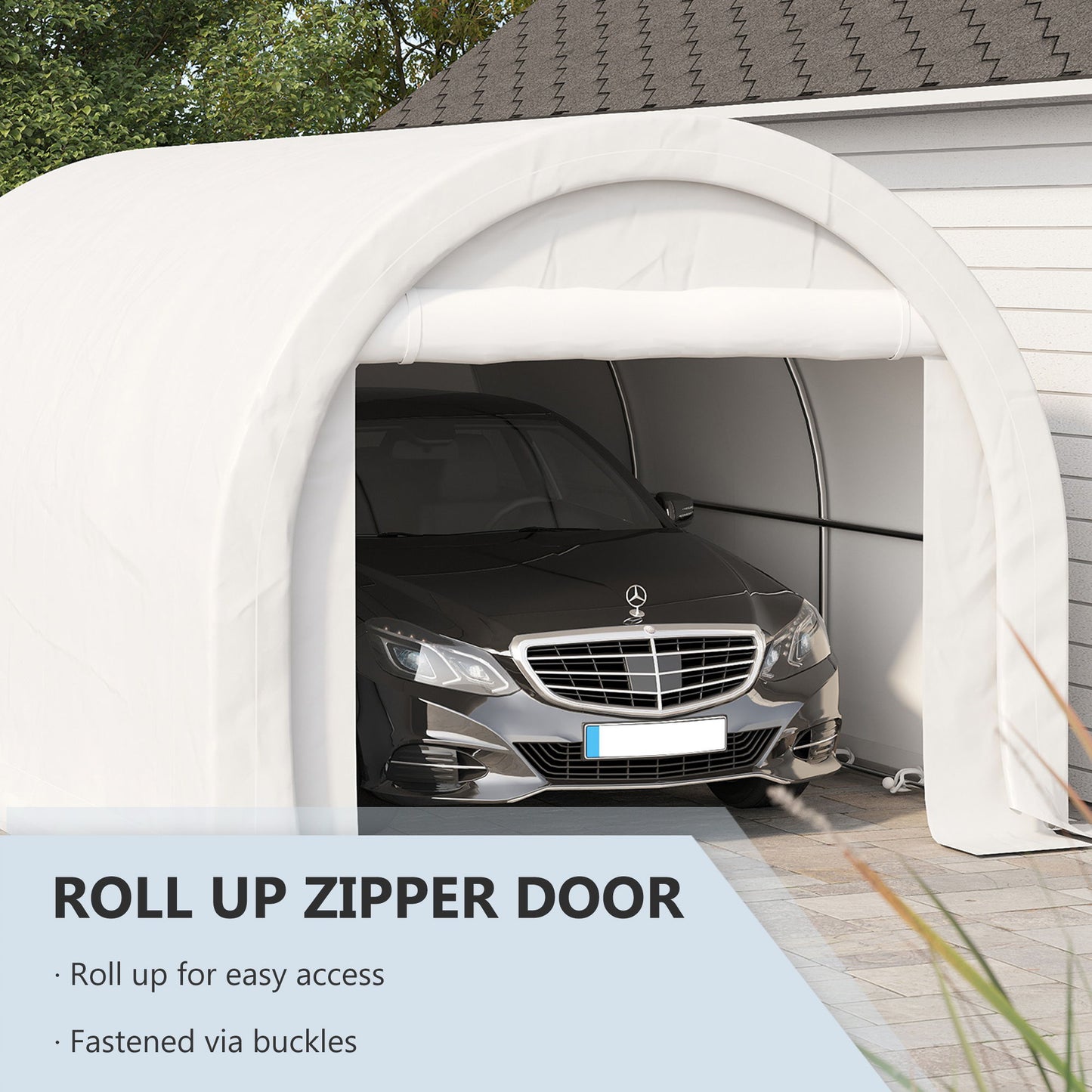 Outsunny - 10' x 16' Carport, Heavy Duty Portable Garage Storage Tent With Large Zippered Door, Anti-Uv Pe Canopy Cover For Car, Truck, Boat, Motorcycle, Bike, Garden Tools, Outdoor Work - White