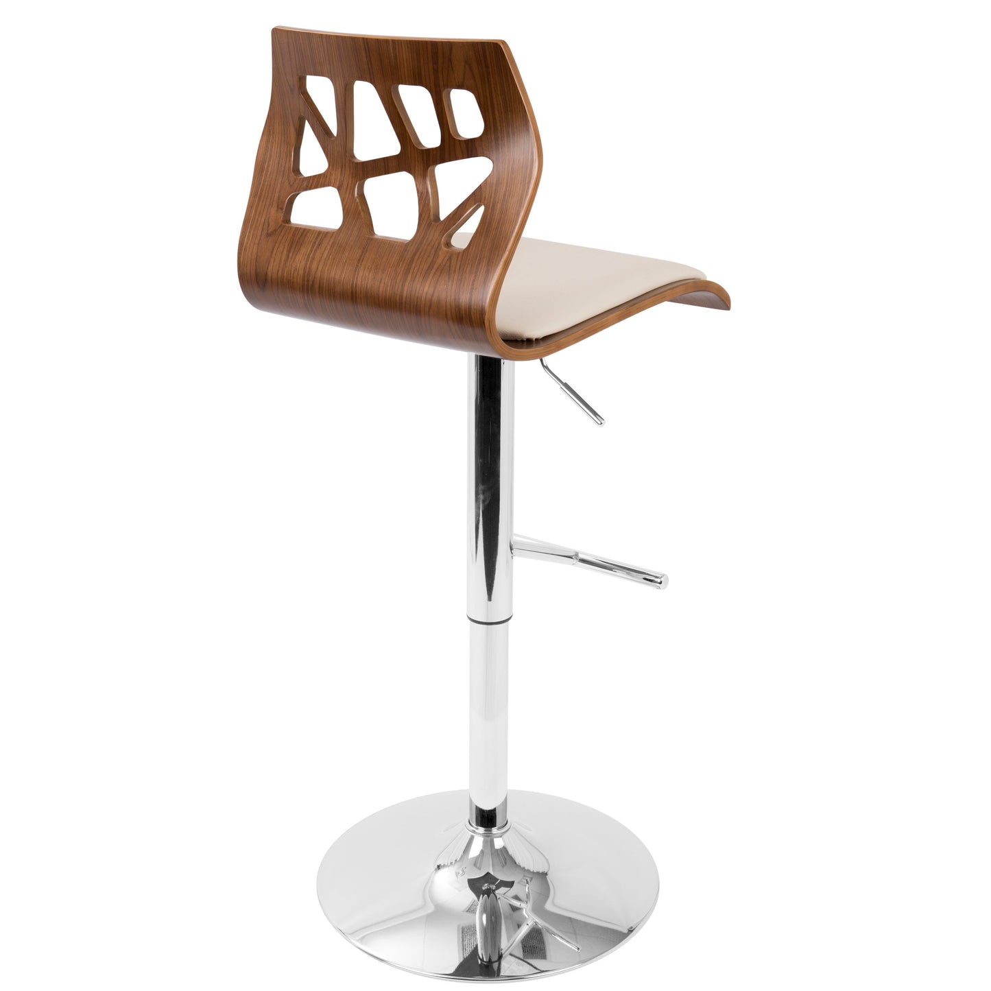 Folia - Mid-Century Modern Adjustable Barstool With Swivel With Straight T Footrest (Set of 3) - Chrome / Walnut / Cream