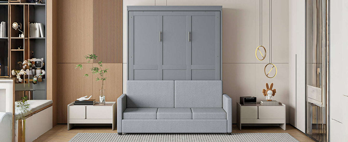 Full Size Murphy Wall Bed With Cushion - Gray
