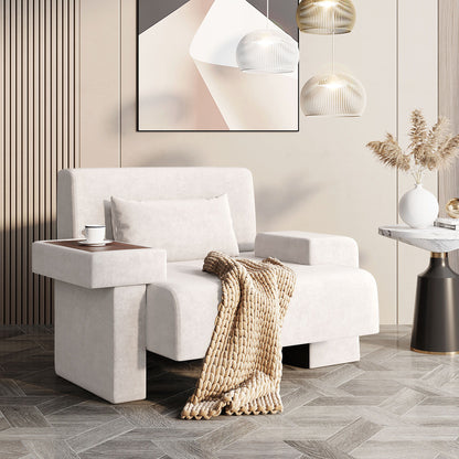 Modern Oversized Armchair, Wide Mid-Century Chair With Pillow Upholstered, Sturdy Wood Frame & Soft Cushion For Living Room - Beige