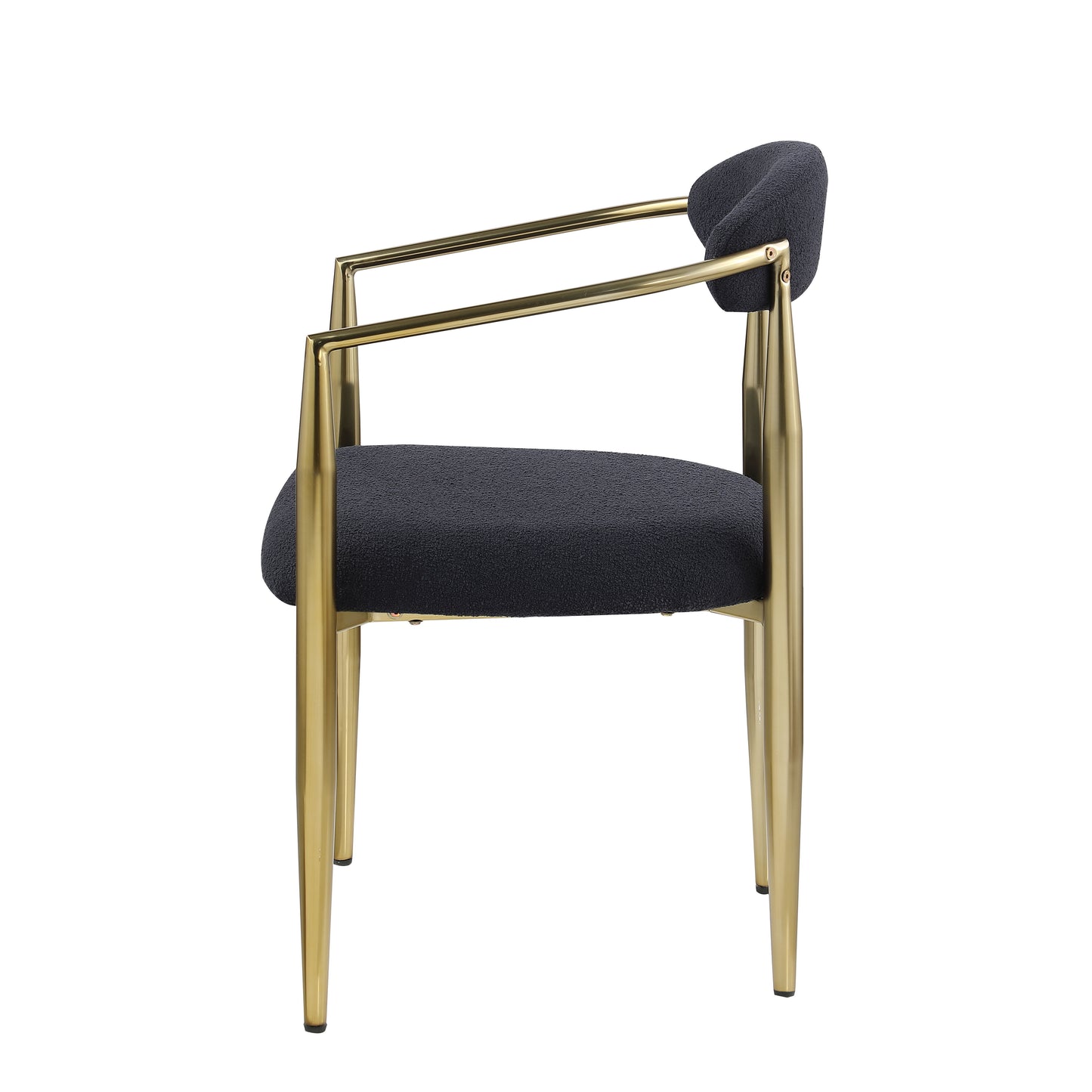 Dining Chairs (Set of 2), Mid-Century Modern Dining Chairs, Kitchen Dining Room Chairs, Round Boucle Backrest Sherpa Dining Chair With Metal Legs - Black / Gold