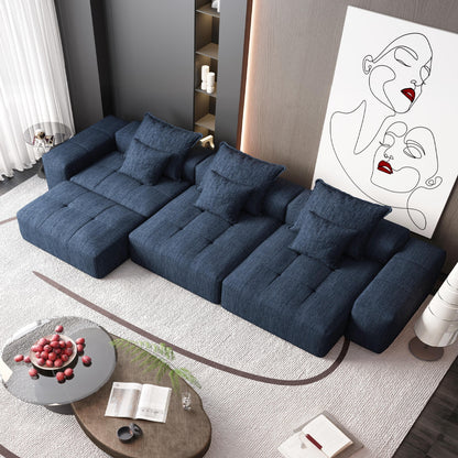 Modern Oversized Modular Sectional Sofa, Sparkling Chenille Soft Cushion Sofa With 6 Pillows, 6 Pieces Diy Combination Tufted Sofa, No Assembly Required - Blue