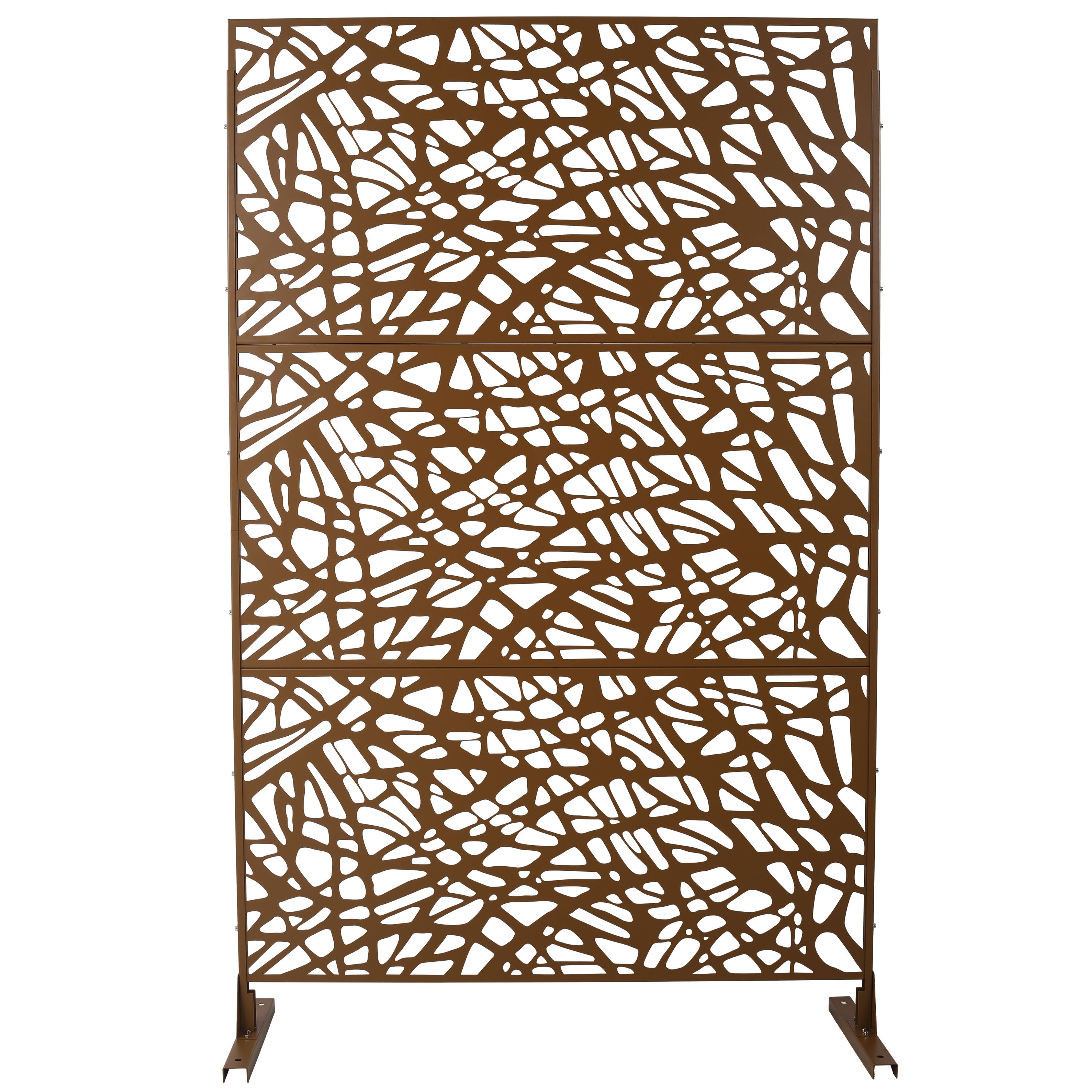 Outdoor & Indoor Metal Privacy Screen Freestanding Decorative Privacy Screen, Privacy Fence Panels For Deck Balcony Patio Garden - Brown