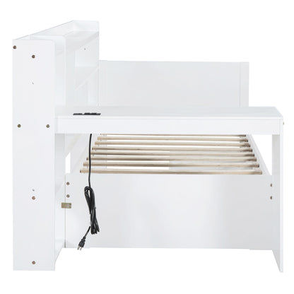 Twin Size Daybed With 3 Drawers USB Ports And Desk - White