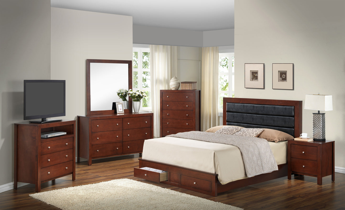 Full Storage Elegant Bed For Cozy Spaces - Cherry
