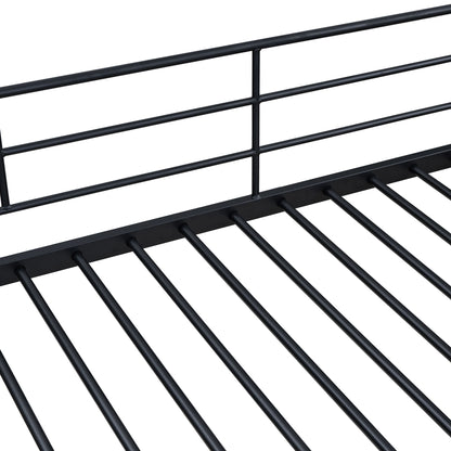 Twin Over Twin Metal Bunk Bed With Lateral Storage Ladder And Wardrobe - Black