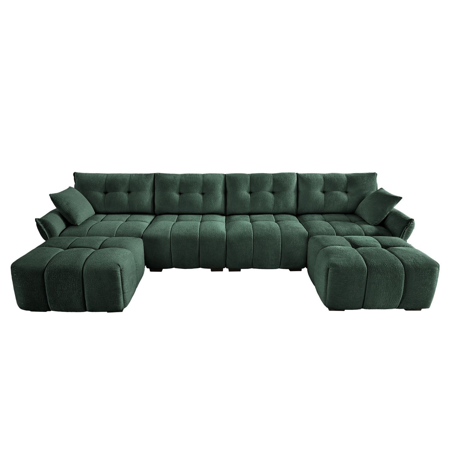 Modern Style 4 Seater Sofa Set With 2 Ottomans Frame - Premium Green