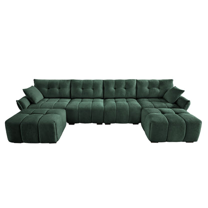 Modern Style 4 Seater Sofa Set With 2 Ottomans Frame - Premium Green