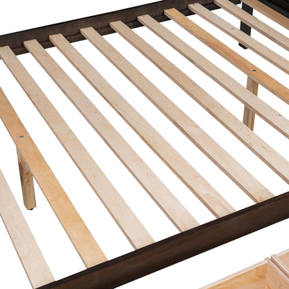 Twin Over Full Bunk Bed With Shelfs, Storage Staircase And 2 Drawers - Espresso