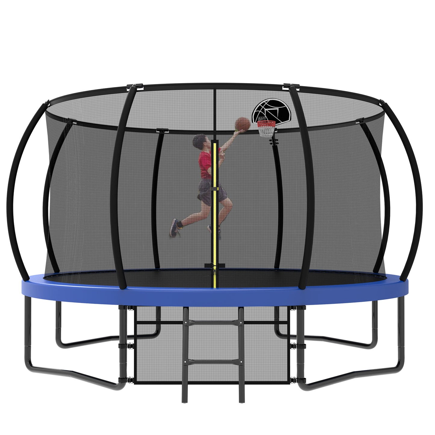 12Ft Recreational Kids Trampoline With Safety Enclosure Net & Ladder, Outdoor Recreational Trampolines - Blue