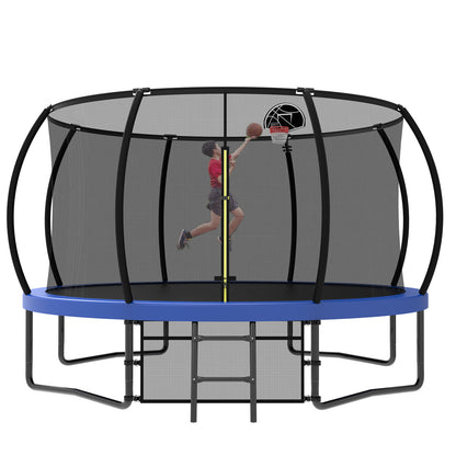 12Ft Recreational Kids Trampoline With Safety Enclosure Net & Ladder, Outdoor Recreational Trampolines - Blue