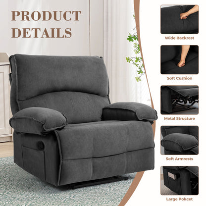 Oversized Manual Recliner Chair Sofa For Living Room - Gray