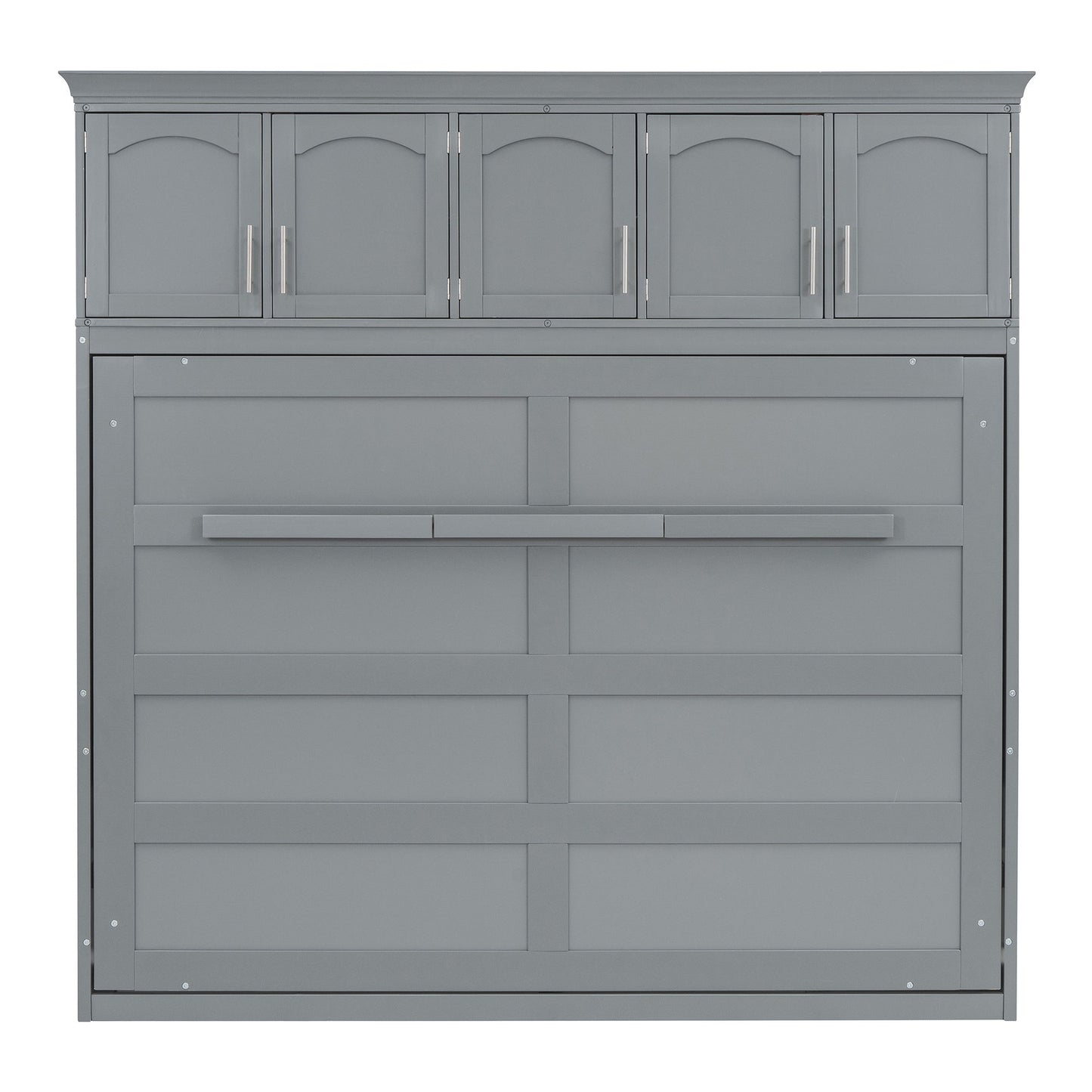 Queen Size Murphy Modern Bed With Top Cabinets For Space Saving And Comfort - Gray