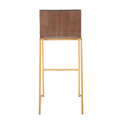 Mason Mara - Contemporary Fixed Height Barstool (Set of 2) - Gold / Walnut / Gray