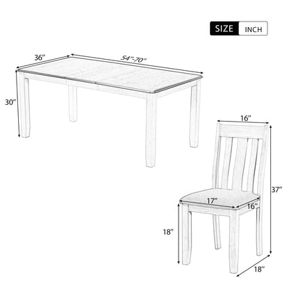 7 Piece Dining Table Set Retro Style With Extendable Table And 6 Upholstered Chairs - Antique Brown / White