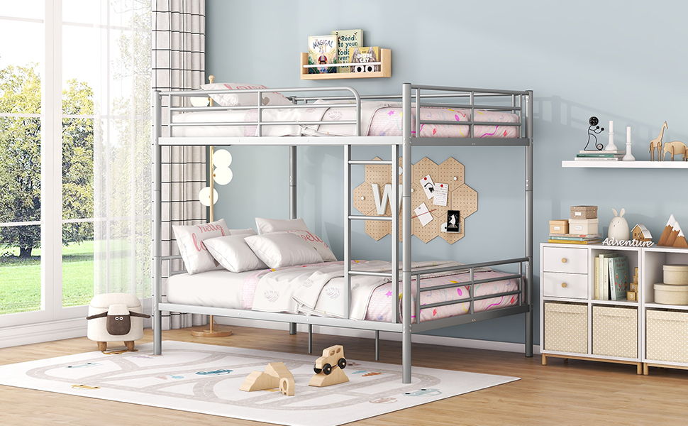 Full Over Full Metal Bunk Bed - Sliver