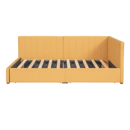 Twin Size Upholstered Daybed With 2 Storage Drawers, Sofa Bed Frame No Box Spring Needed - Yellow