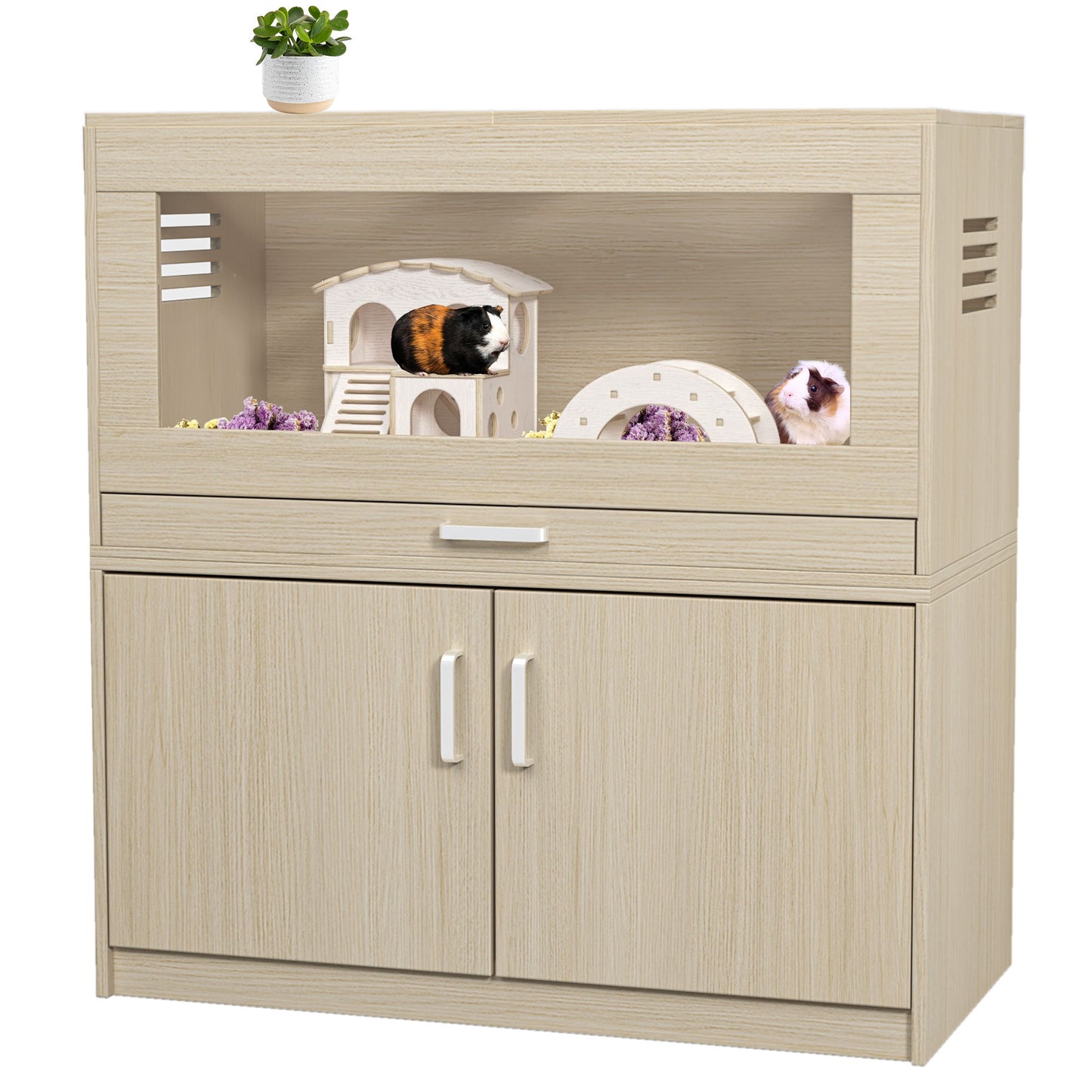 Hamster Cage, Rat Cage Wood With Independent Storage Cabinet, House For Ch" illa With Guinea Pig Hutch And Bridge, Easy View Acrylic Panels, Living Habitat X-Large - Teak