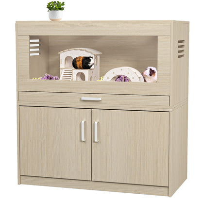 Hamster Cage, Rat Cage Wood With Independent Storage Cabinet, House For Ch" illa With Guinea Pig Hutch And Bridge, Easy View Acrylic Panels, Living Habitat X-Large - Teak
