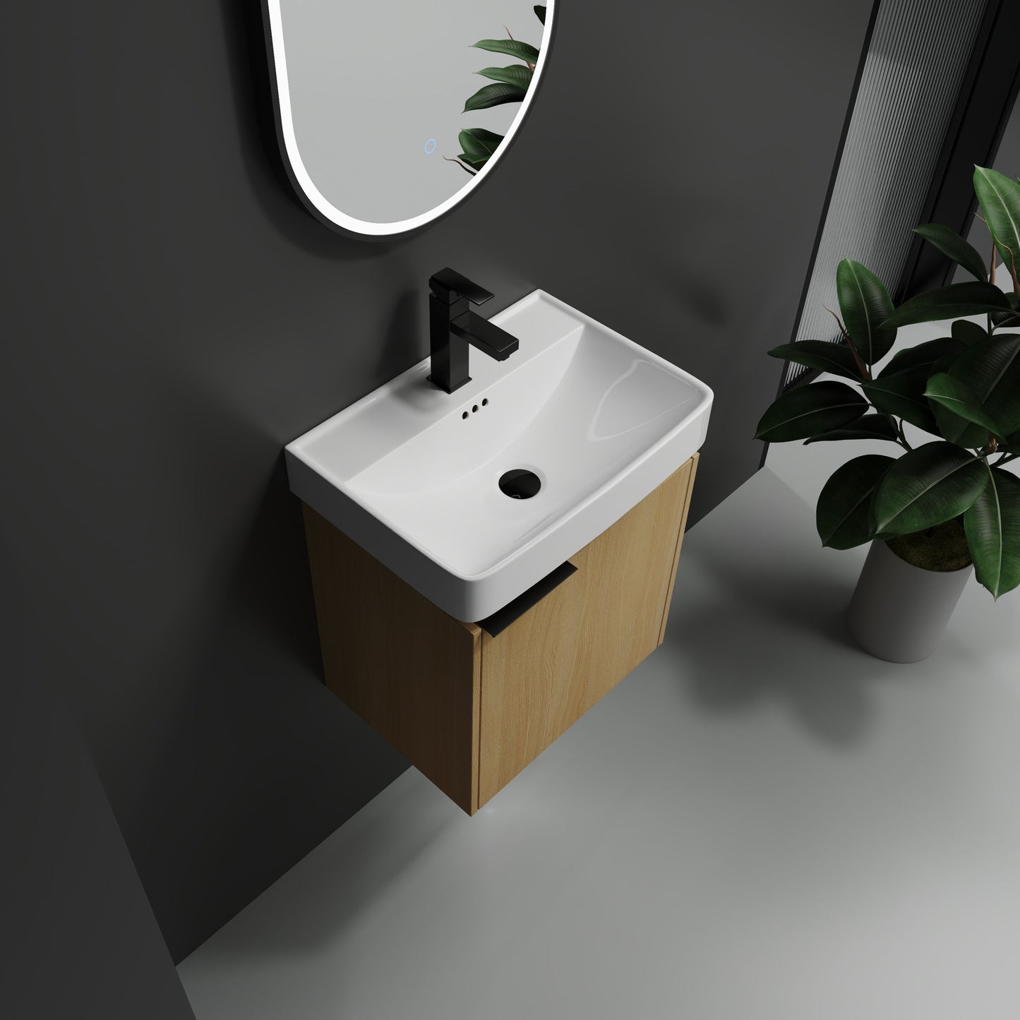 20" Wall Mounted Bathroom Vanity With Ceramic Sink And Storage Cabinet - Oak