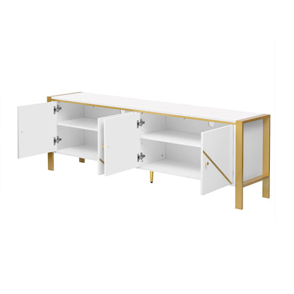 Modern Minimalist TV Stand For TVs Up To 75", Entertainment Center Media Console Cabinet With 2 Spacious Cabinets For Living Room - White