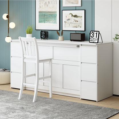 Full Size Murphy Bed With Drawers, Cabinets And USB Ports - White