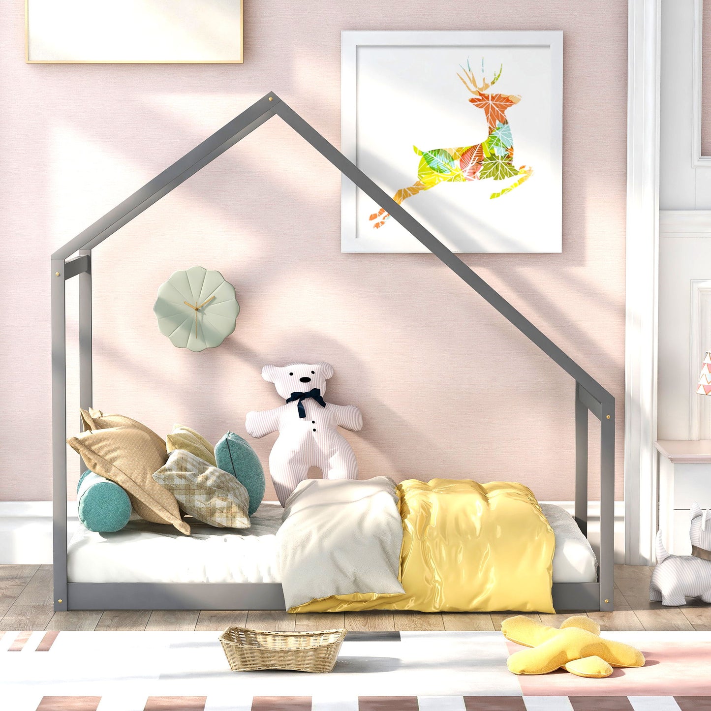 Twin Size Playhouse Style Bed - Gray
