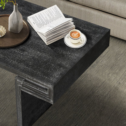 American Vintage Industrial Coffee Table, Premium Reclaimed Wood Texture, Double Tier Structure - Antique Black