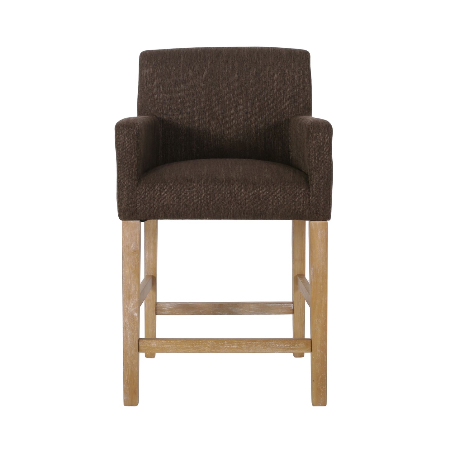 Charmed Upholstered Counter Stool With H Frame Base And Round Arms - Brown