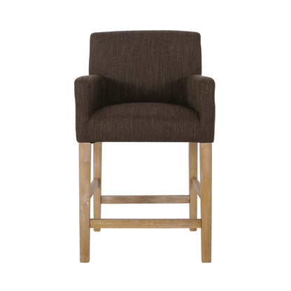 Charmed Upholstered Counter Stool With H Frame Base And Round Arms - Brown