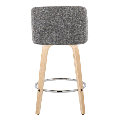 Toriano - Contemporary Fixed Height Counter Stool & Swivel And Round Footrest (Set of 2) - Natural / Gray